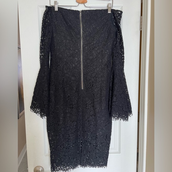 Bardot Formal Black Lace Off the Shoulder Bell Sleeves Dress Size 8 - Picture 7 of 7